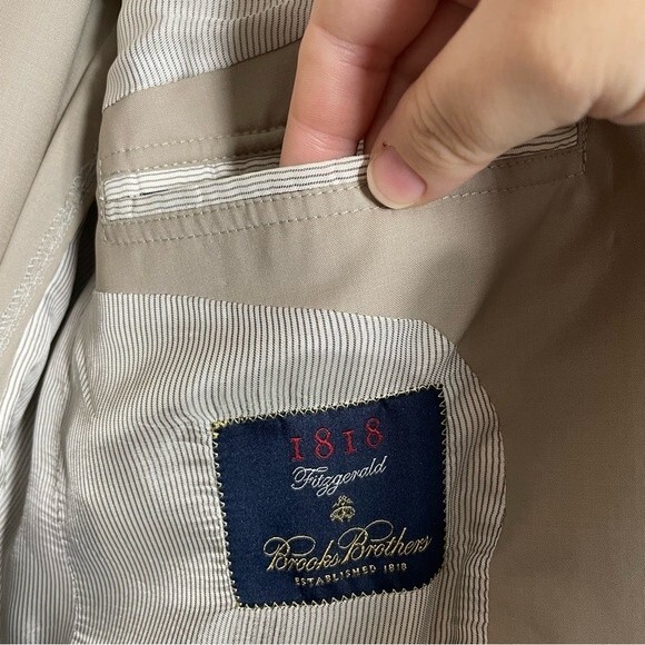Brooks Brothers 1818 Fitzgerald 100% Wool Beige Suit Coat Blazer Size 43R W37 - Picture 9 of 16